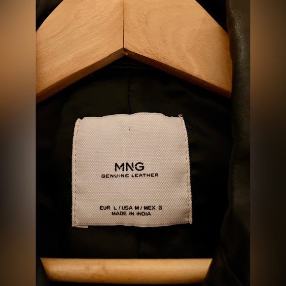 Mango Black Genuine Leather Moto Jacket, Size M - Picture 5 of 7